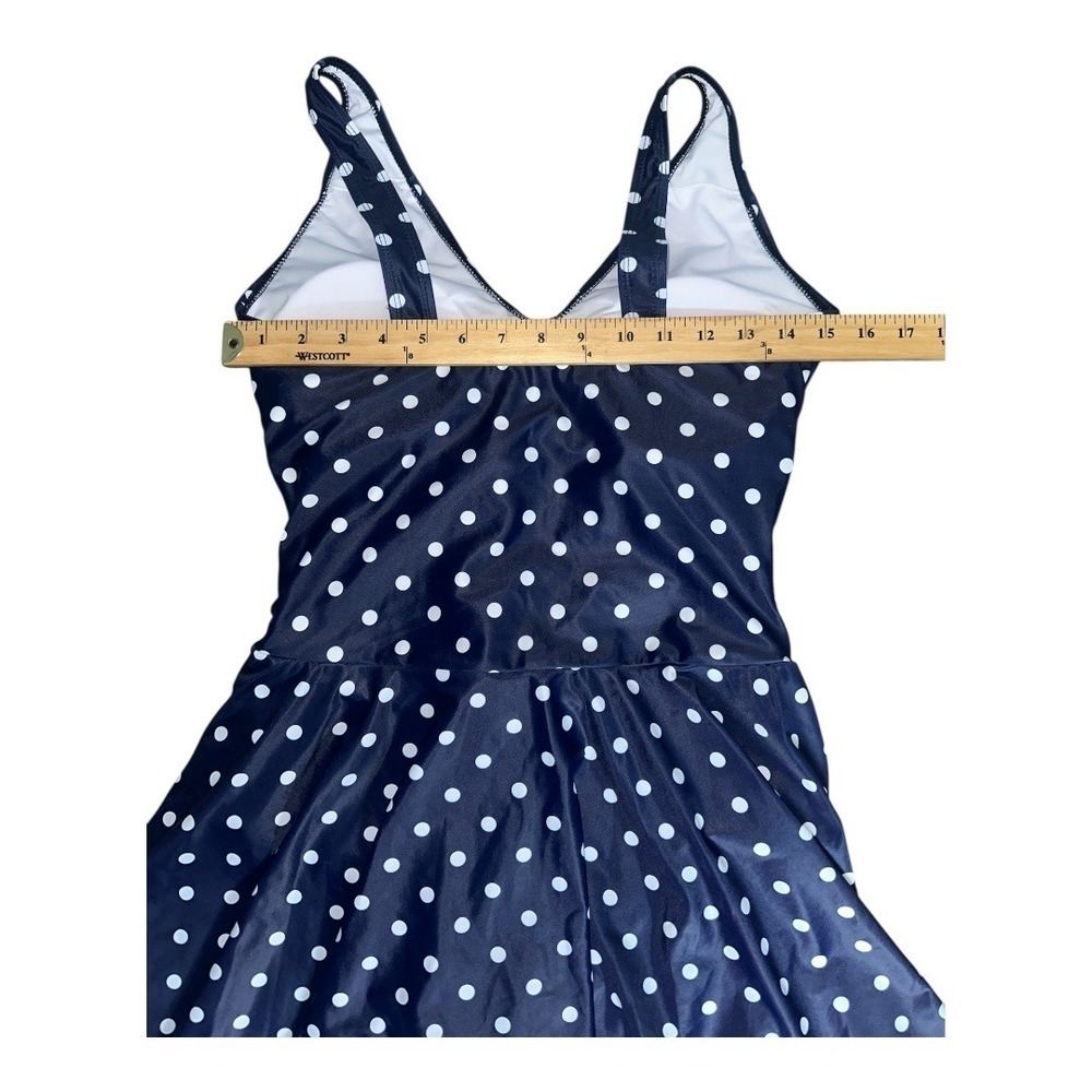 Yonique Navy Blue/White‎ Polka Dot Swim Dress, Large - Picture 5 of 8